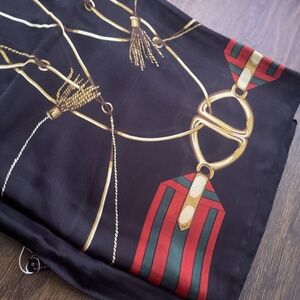 Persmileful Brand New Black 100% Silk Patterned Scarf